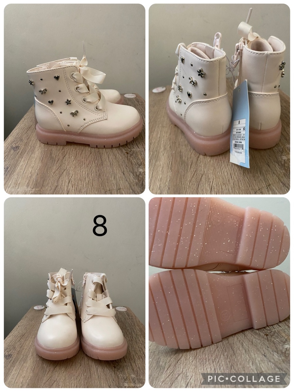 Cat & Jack Cream Ankle Boots with Pink Glitter Sole sz8